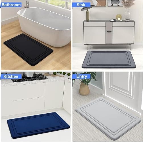 Smiry Memory Foam Bath Mat - 40 x 60cm, Non-Slip, Quick-Dry, Thick, Comfortable - Machine-Washable Floor Rug, Dark Grey - 40 x 60 cm - Dark Grey thumbnail 7
