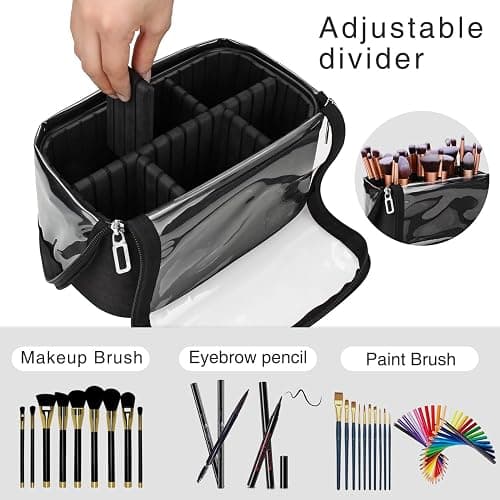 Makeup Brush Bag, Makeup Brush Holder Travel Stand-up Makeup Cup Large Makeup Brush Organizer Case Professional Cosmetic Bag Artist Storage Bag with Adjustable Divider (Large, Black) thumbnail 2