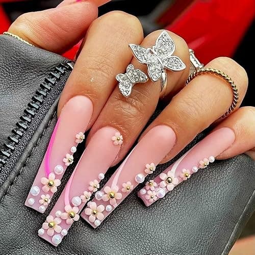 3D Flower Nail Charms, 2 Boxes 3D Acrylic Flower Nail Art Charms and Gems White Pink Mixed Cherry Blossom Spring Rhinestones Acrylic Nail Supplies with Pearls Manicure DIY Nail Decorations thumbnail 3