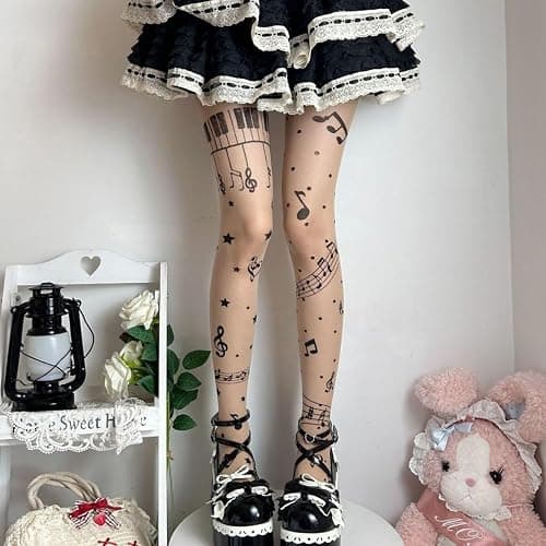 Erqiroc Womens Sheer Tights High Waist Patterned Tights Kwaii Transparent Thigh High Stockings Lolita Silk Thin Long Socks thumbnail 3