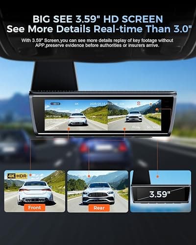 OVAMAN K600 4k Dash Cam Front and Rear, 3.59" IPS Screen, Built-in GPS 5G WiFi Dash Camera for Cars with App, UHD 2160P Night Vision Free 64G SD Card, 170° Wide Angle, HDR, 24H Parking Mode thumbnail 4