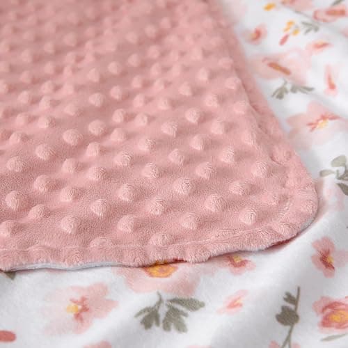 DaysU Silky Micro Soft Plush Baby Blankets for Girls with Print Floral Pattern and Soothing Raised Dots, Double Layer Bed Throws for Baby Crib, Blossom, Pink, 30x40 Inches thumbnail 5