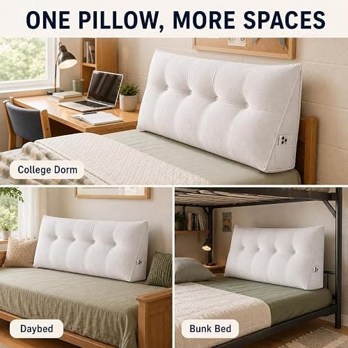 Guzhouyiye Dorm Headboard Pillow,Bed Wedge Pillow for Headboard,No Nail College Dorm Room Essentials Back Support for Reading, Plush Bolster for Daybed Bun (White,Small / 24 Inch) thumbnail 6