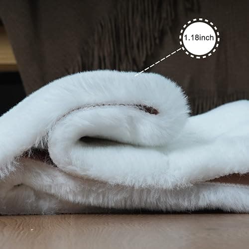 Ghouse Ultra Soft Faux Rabbit Fur Rug 4x6, Machine Washable Area Rugs for Bedroom Fluffy Rugs for Living Room, No-Shedding Carpet Sheepskin Rug White thumbnail 4