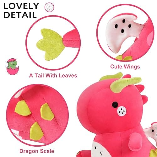 Ditucu Cute Dragon Fruit Dinosaur Plush Dino Stuffed Animal Plushies Toys Soft Dolls Birthday Gifts for Kids Girls Boys Red 10 inch thumbnail 4