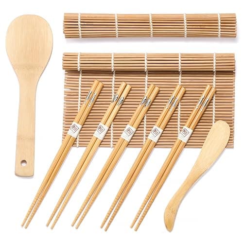 Sushi Making Kit, Delamu Bamboo Sushi Mat, Including 2 Sushi Rolling Mats, 5 Pairs of Chopsticks, 1 Paddle, 1 Spreader, 1 Beginner Guide PDF, Beginner Sushi Kit, Sushi Plates thumbnail 8