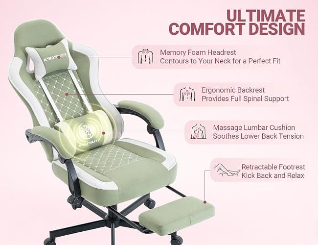 Mistpeople Gaming Chair, Ergonomic High Back Computer Chair with Footrest, Lumbar Support & Pocket Spring Cushion, Comfortable Swivel Home Office Desk Chair for Adults thumbnail 5