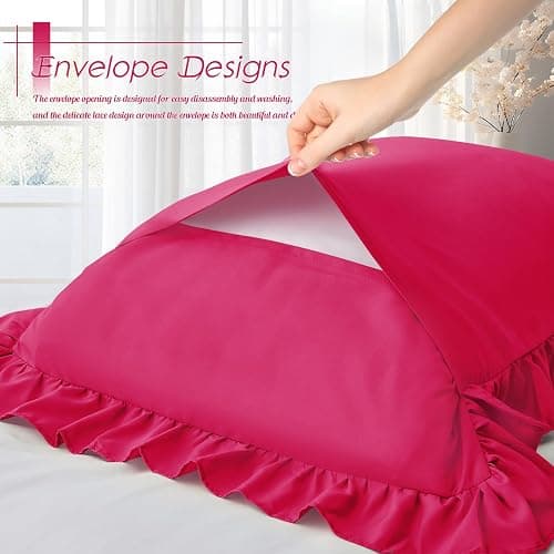 Cobedzy Ruffled Pillow Cases Set of 1, Hot Pink Body Pillow Shams Brushed Microfiber Edge Ruffled Soft Pillow Cover with Envelope Closure for Bedding Decor (20"x54") thumbnail 6
