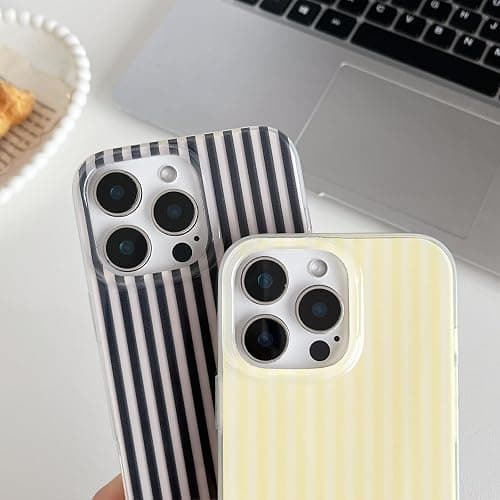 Sayoaho Compatible with iPhone 12/12 Pro Case, Fashion Cute Striped Aesthetic Design for Women, Soft TPU Shockproof Phone Case for iPhone 12/12 Pro 6.1 inch, Blue thumbnail 4