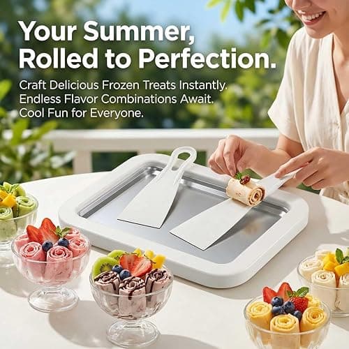 Rolled Ice Cream Maker Kit, Stainless Steel No-Electricity Ice Cream Roll Tray with 2 Scrapers thumbnail 6