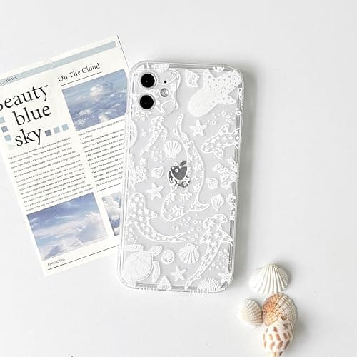NITITOP Compatible with iPhone 11 Case Clear Cute Shell Whale Sea Ocean Animal Pattern for Women Girls Full Camera Lens Slim Shockproof Protective Phone Cover - White Turtle thumbnail 2