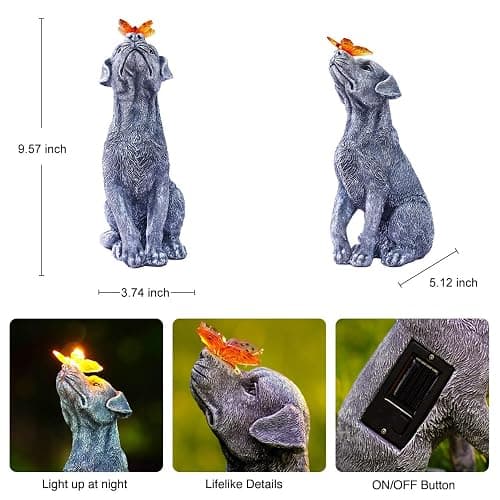 Goodeco Dog Statue with Solar Butterfly - Ideal Gifts for Dad, Mom or Birthdays, Beautifully Crafted Outdoor Decorations to Wow Your Guests thumbnail 2