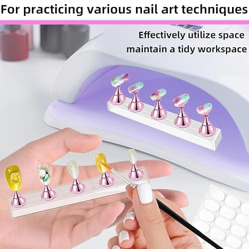 2 Set Nail Stand,Nail Holder Stand with 100 Pcs Double Sided Tape,Press on Nail Stand,Nail Practice Hand,Nail Holder for Painting Nails,for Nail Art Display,Home DIY Beginner Salon Supplies(Pink) thumbnail 4