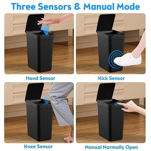 Bathroom Trash Can with Lid, KOEYLE 2 Pack 2.2 Gallon Automatic Touchless Garbage Can, Small Motion Sensor Smart Trash Can, Slim Waterproof Trash Bin for Bedroom, Bathroom, Office, Living Room (Black) thumbnail 3