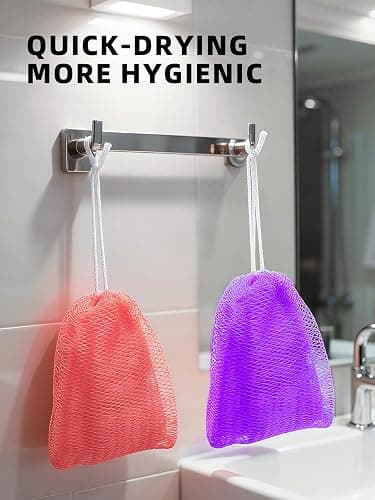 Cleangor 2Pcs African Net Sponge Authentic with Knots - Exfoliating Body Scrubber for All Skin Types, African Bath Sponge, Wash Cloth, Gentle Exfoliation Shower Rag for Women Daily Use(Pink & Purple) thumbnail 6