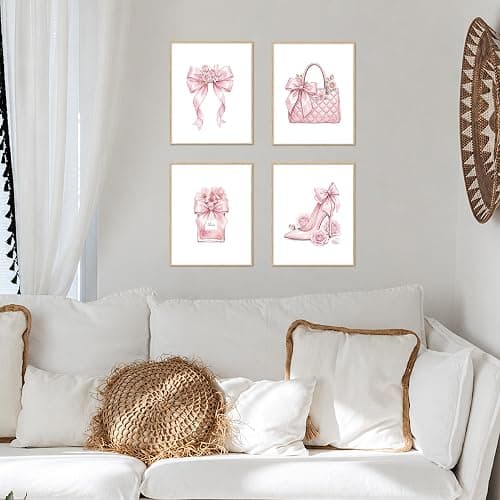 GMCDFHRQ Pink Glam Wall Decor Coquette Aesthetic Posters, Cute Pink Wall Art for Girls Room, Bedroom, Home Decor Gift, 8x10 Inch Set of 4 Unframed Prints.(062) thumbnail 4