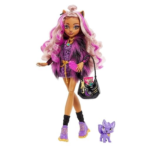 Monster High Doll, Clawdeen Wolf with Purple Streaked Hair in Signature Look with Fashion Accessories & Pet Dog Crescent - Image 1