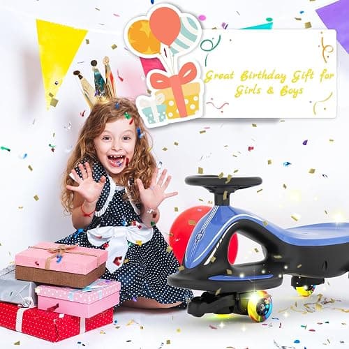 XJD 12V Electric Wiggle Car Ride On Toy, 2 in 1 Wiggle Car Rechargeable Battery with Anti-Rollover Colorful Light-Emitting Wheel for Toddler Ride On Toys 3 Years and Up (Blue, 12V) thumbnail 8