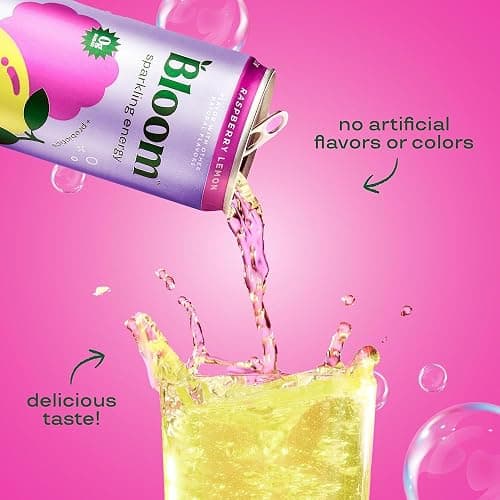 Bloom Nutrition Sparkling Energy Drink for Focus, Natural Caffeine, Zero Sugar, 180mg Caffeine, Antioxidant-Rich with Green Coffee Bean, Green Tea Extract, & Prebiotics, Raspberry Lemon 12oz 12 Pack thumbnail 4