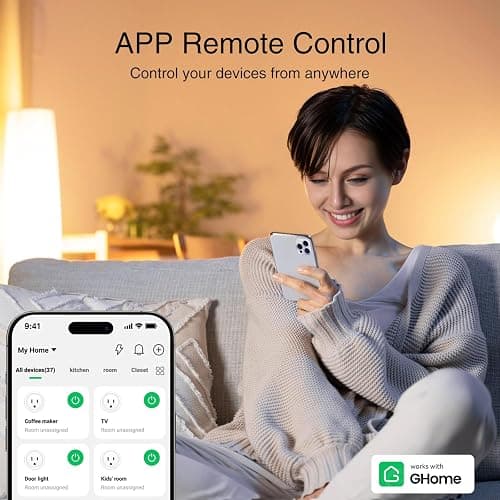 GHome Smart Plug, WiFi Smart Plugs Work with Alexa and Google Home, Smart Outlet Timer with APP Remote Control, 2.4GHz Wi-Fi Only, No Hub Required, ETL FCC Listed, White thumbnail 2