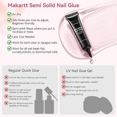 Makartt Press On Nail Glue: No UV Lamp Needed, 20s Air Dry Adjustable for Beginners, Strong Hold, Semi-solid Precise Control, Easy for Press-On Users At-home Application, HEMA-Free for Sensitive Nails thumbnail 4