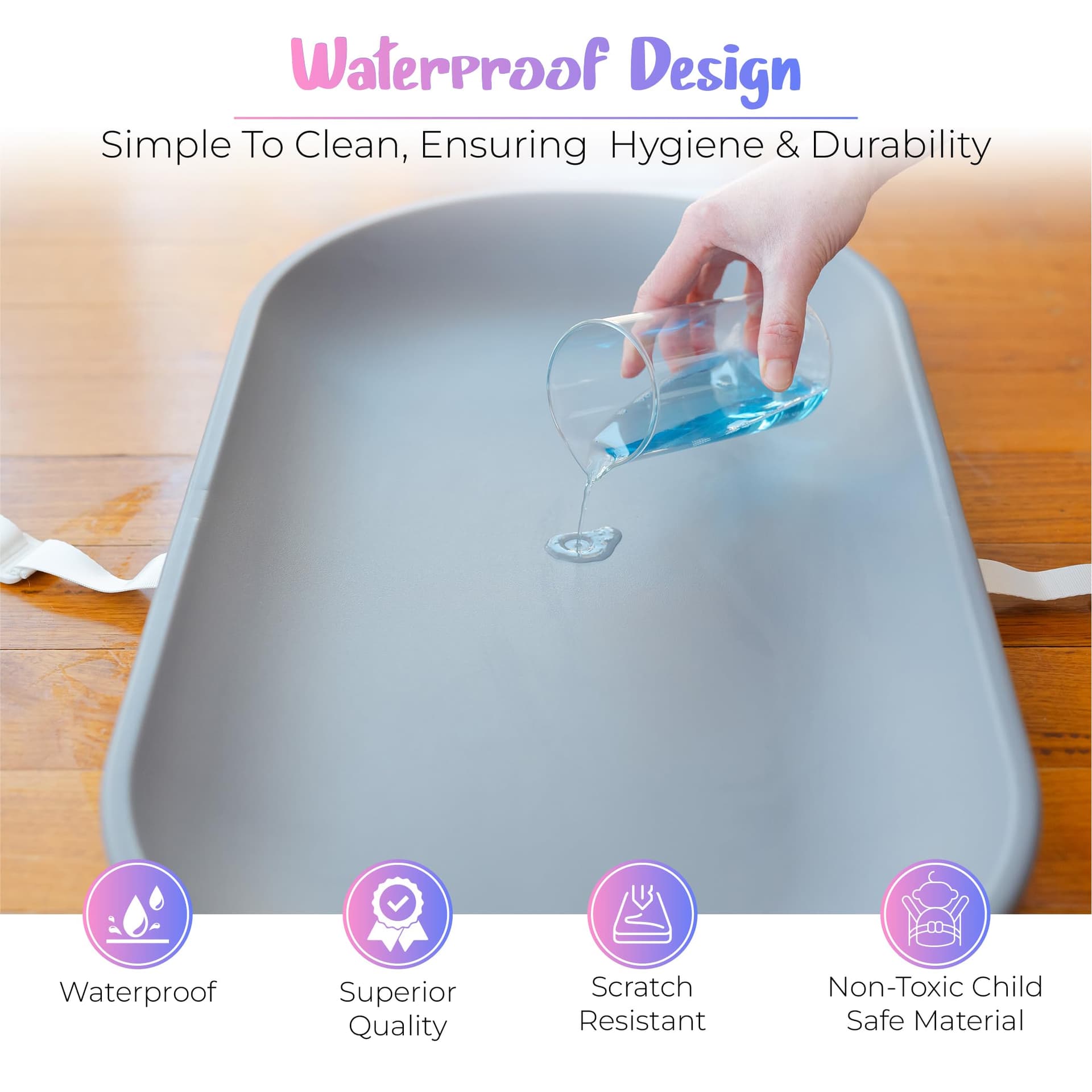 Baby Groove Aus - Premium Portable Changing Pad - Waterproof, Grey, Soft and Breathable, Non-Slip, Easy-to-Clean, Firm Padding, Diaper Changing Station, Newborns to Toddlers thumbnail 2