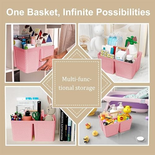Xuhdukc Shower Caddy Portable and Cleaning Caddy Organizer for Bathroom, Kitchen, Toiletries Storage ，Caddy organizer with handle, Rust-Resistant, Durable Material (Pink, 9.36" L×7.73" W×7.24" H) thumbnail 4