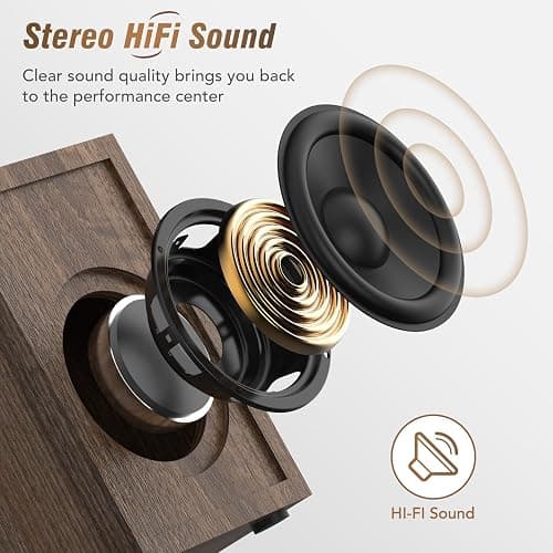 Vinyl Record Player with 24W HiFi Stereo Speakers Vintage Bluetooth Turnable for Vinyl Records with Belt Drive 2-Speed, Magnetic Cartridge RCA Output BT5.3 thumbnail 4