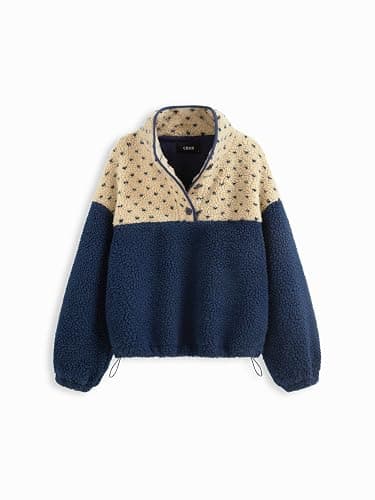CIDER Fleece Stand Collar Two Tone Patchy Drawstring Oversized Sweatshirt thumbnail 2