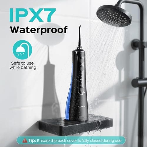 COSLUS C50 Water Flosser for Teeth: 4 Modes & 5 Intensities Water Dental Pick with MDL Accepted for Orthodontic, Braces & Gums Care - Portable for Travel, 4 Tips for Family Use, BPA-Free, Black thumbnail 8