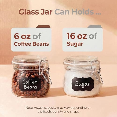 17 oz Round Glass Jars with Airtight Lids, 6 Pack Mason Jar with Clamp Lids | Air Tight Glass Food Storage Containers with Lids Keep Food Dry & Fresh, Best Canister for Flour, Sugar, Cereal, Rice, Coffee thumbnail 5