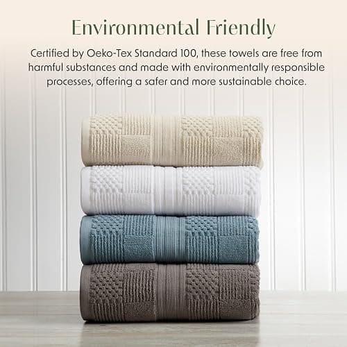 Springtree Home 100% Cotton Bath Towel Set of 4 | White Towels | Geometric Textured Design | Absorbent & Quick-Dry | 4 Bath Towels | Oeko-TEX® Standard 100 Cotton | Myla Collection - White thumbnail 6