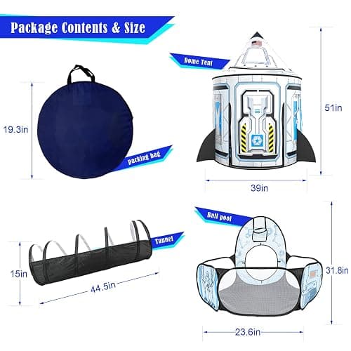 Kids Ball Pit for Play Tent: 3PC Rocket Ship Baby Gifts, Spaceship Tents and Crawl Tunnel for Toddlers, Astronaut Pop Up Playhouse Toys for Indoor Outdoor Games (White) thumbnail 2