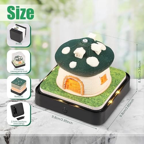 3D Calendar 2026 Tear Pad, Time Piece Calendar 2026, Tear-Away 3D Memo Artsy Pad, Creative Green Mushroom House Desk Calendar w LED Lights, Cute Paper Carving Art Notepad for Thanksgiving Christmas Desktop Decor Gift thumbnail 2