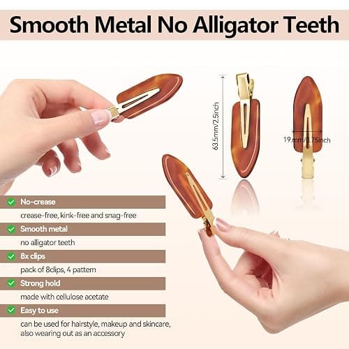 YIERSO 8 Pcs No Bend Hair Clips No Crease Makeup Duckbill Clip for Women | No Dent Creaseless Flat Alligator Barrettes for Salon Hairstyle Women Girls Hair Accessories Cellulose Acetate (Caramel) thumbnail 6