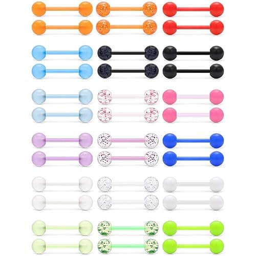 Ruifan 14G 16mm Glow in The Dark Flexible Acrylic Straight Tongue Nipple Ring Retainer Piercing - Image 1