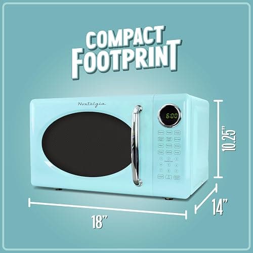 Nostalgia Retro Microwave Oven 0.7 Cu Ft, 700-Watt Countertop Size with Glass Turntable, Child Safety Lock, 8 Auto-Cook Programs, Digital Clock, Aqua - 0.7 Cu. Ft. - Aqua thumbnail 3