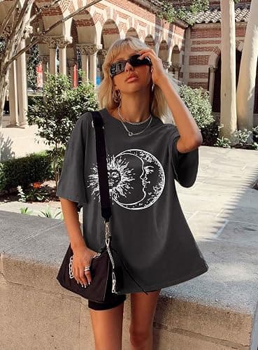 CSDAJIO Women's Casual Short Sleeve Loose Shirt Oversized T-Shirt Trendy Going Out Crew Neck Summer Graphic Tees thumbnail 3