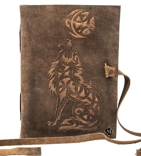 MONTEXOO Wolf Vintage Leather Journal Sketch book For Men Women - 200 pages Notebook Diary Dnd Travel Bullet Wolves Antique Large Vintage Bound Writing Gift 5 x 7 inch Dark Brown thumbnail 5