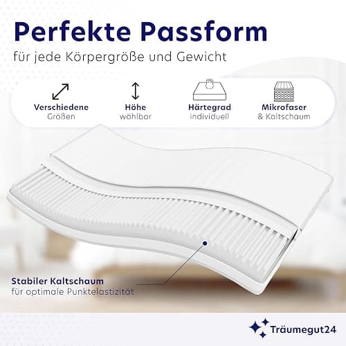 Träumegut24 AquaFlex 7-Zonen Matratze 140x200 cm | H2&H3 | Ergonomische Kaltschaummatratze | Hypoallergen & Antibakteriell | Bezug abnehmbar & waschbar | Oeko-TEX® | (19cm, 140 x 200 cm) thumbnail 2
