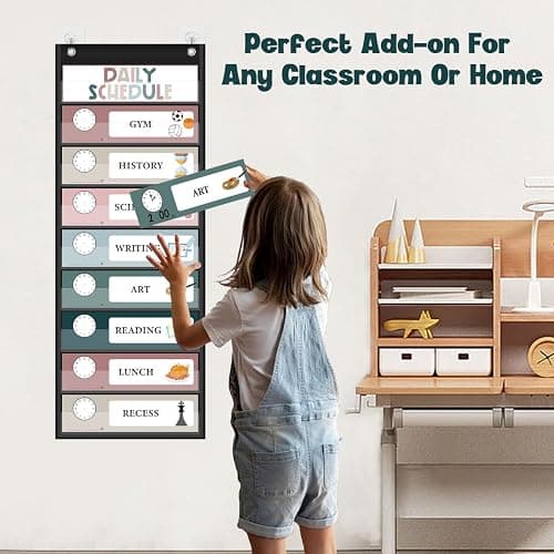 Monthly Calendar Pocket Chart for Classroom, Printed Days of The Week with Cards, Learning for Home or Kindergarten, Teacher Must Have Supplies That Fits Any School Décor (Black Calendar+Daily Schedule) thumbnail 4