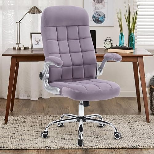 REFICCER High Back Fabric Office Chair Purple, Velvet Executive Desk Chairs with Flip-Up Arms, Ergonomic Office Chairs with Lumbar Support, Upholstered Home Computer Swivel Chair with Wheels - Image 1