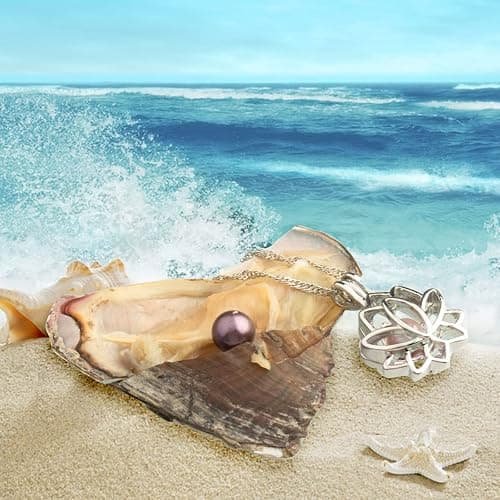 MilkyWay Wish Pearl Necklace Kit, DIY Necklace Making Kit, lotus Necklace Cage Locket Cultured Pearl in Oyster Set, 16.9", Surprise Gift For Wife, Girlfriend,Mother - D thumbnail 7