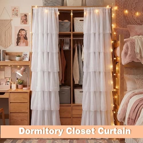 Hahafelt Dorm White Ruffle Curtain Flounced Ruffle Rod Pocket Curtain 52" W x 84" L Girl Preppy Curtains Panel Filtering for Dorm Bedroom Dining Bathroom Living Room Window Decor thumbnail 5
