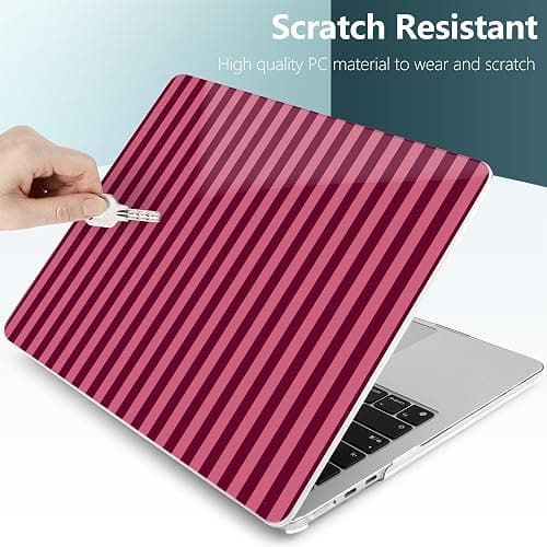 TWOLSKOO for MacBook Air 15 inch Case 2026 2025 2024 2023 Release M5 A3448 M4 A3241 M3 A3114 M2 A2941, Plastic Hard Shell & Screen Protector & Keyboard Cover & Type C Adapter, Dark Pink Stripes thumbnail 3