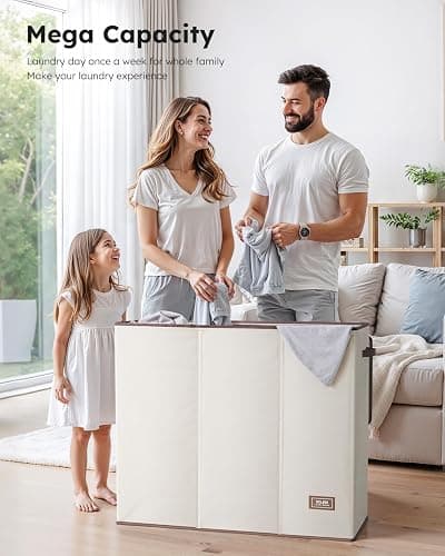 SOLEDI 180L Laundry Hamper 3 Section, Extra Large Laundry Hamper with Lid, Dirty Clothes Hamper with Sturdy Handle, Large Laundry Basket Organizer for Laundry Room, Bedroom, Hampers for Laundry thumbnail 2