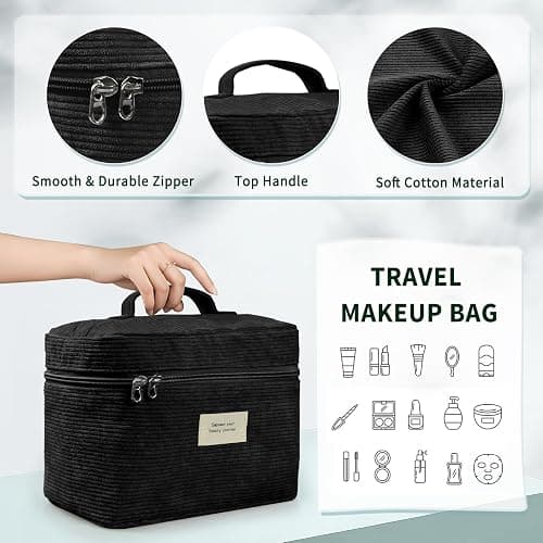 LVWNM 4 Pcs Makeup Bag for Women Corduroy Cosmetic Bag Aesthetic Cute Bags Multi Size Purse Pouch Travel Toiletry Bag Set Makeup Organizer with Zipper(Black) thumbnail 3