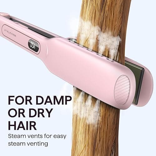 Wavytalk Wet to Straight Hair Straightener, Titanium 1.75 Inch Wide Vent Sesh Flat Iron for Damp or Dry Hair, Straightener with Dual Voltage Leave Silky Smooth Look, 20% Faster Styling, Pink thumbnail 2