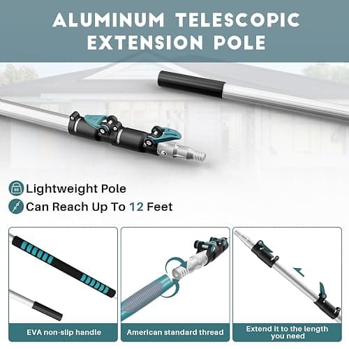 TelesPro 20 Foot High Reach Duster Kit with 5-12FT Extension Pole High Ceiling Dusting and Window Cleaning Kit with Telescopic Pole Window Washer&Squeegee,Cobweb Duster,Fan Duster and Feather Duster thumbnail 2