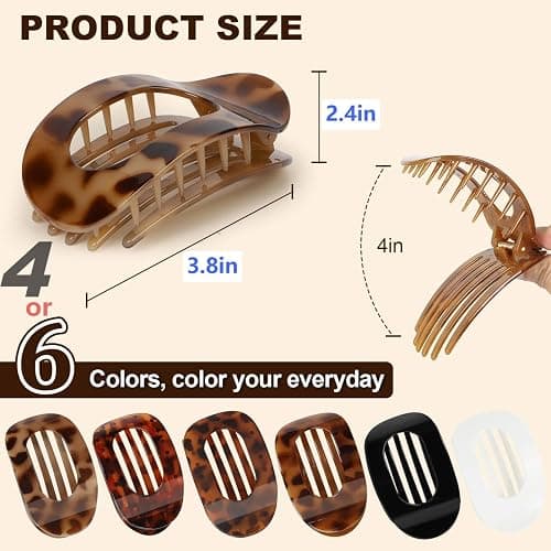 4PCS Flat Hair Clips for Women Girls, Flat Claw Clips, Strong Hold French Claw Clips for Thick Thin Hair, Casual Versatile Solid Colour Lay Flat Hair Clip (4PCS-A) thumbnail 8